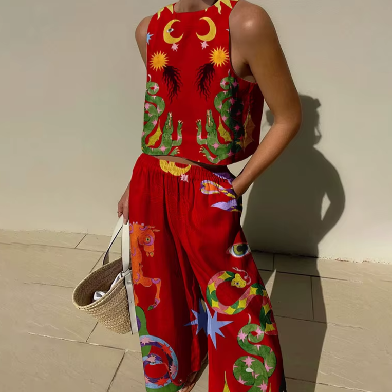 Casual Sleeveless Hawaiian Beach Suit