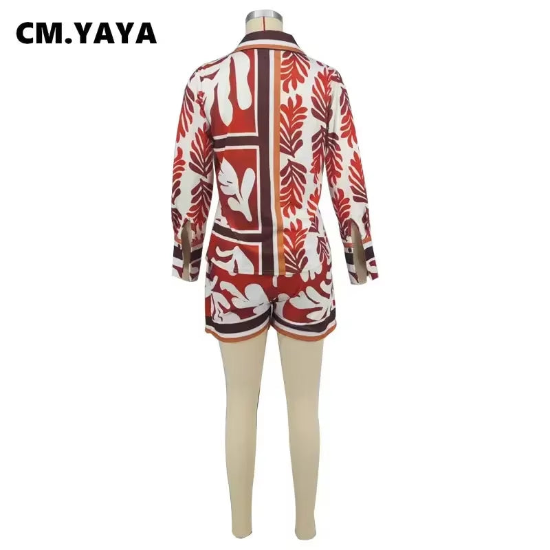 Full Sleeve Print Shirt and Irregular Shorts Suit