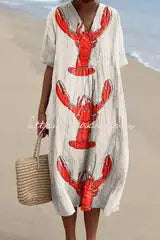 Boho Lobster Elegant Full-Print Maxi Dress