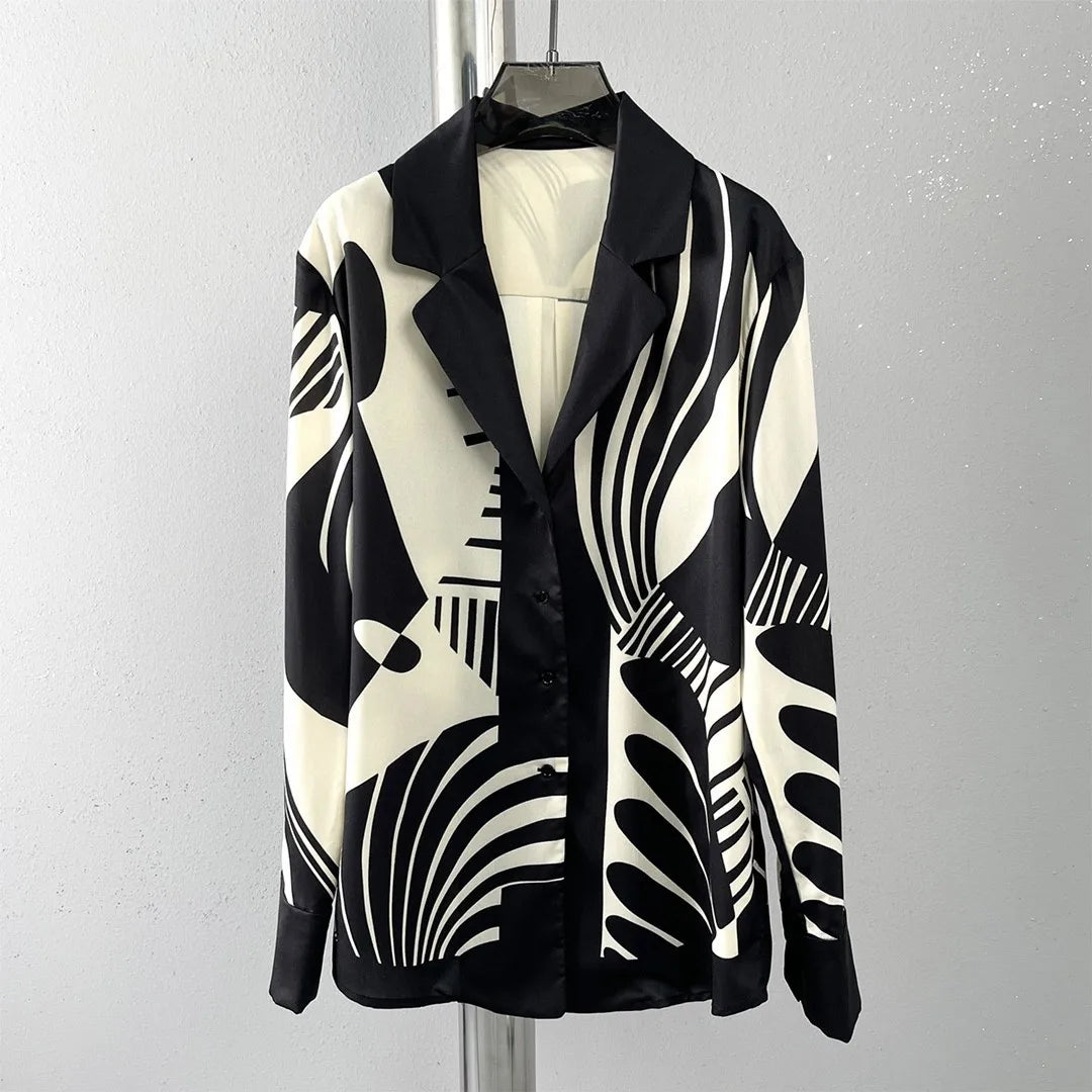 Long Sleeved Chic Lapel Blouse & Straight Pants Set