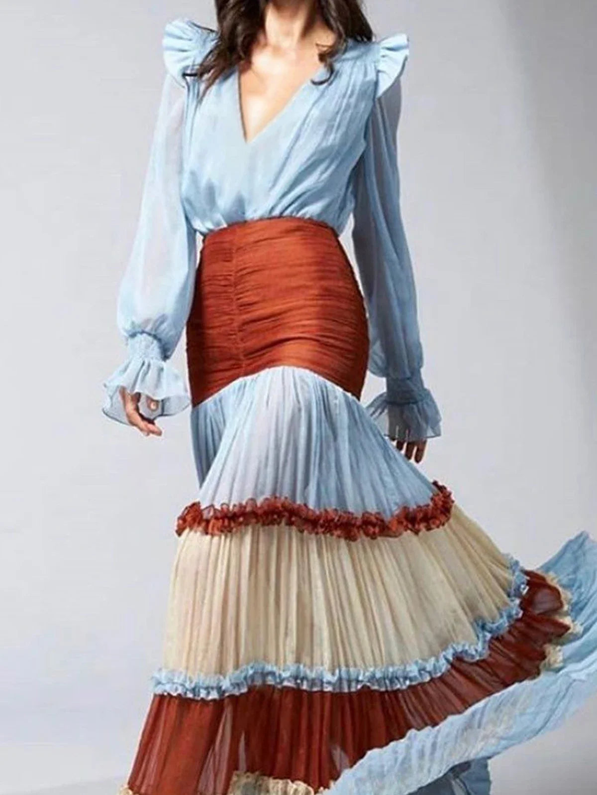 Elegant Ruffle Patchwork Dress for Women