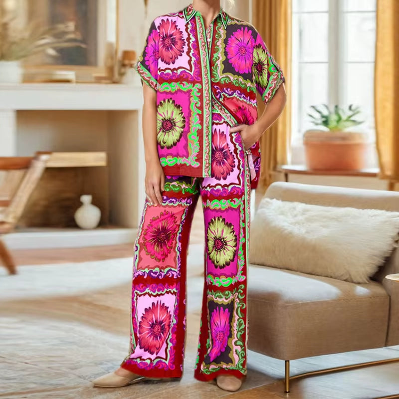 2 Pcs Elegant Floral Print Streetwear Set