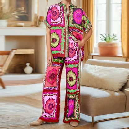 2 Pcs Elegant Floral Print Streetwear Set