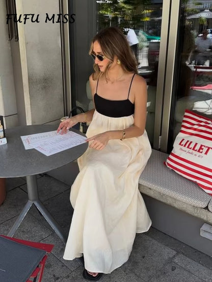 Sleeveless Loose Sling Square Collar Backless Dress