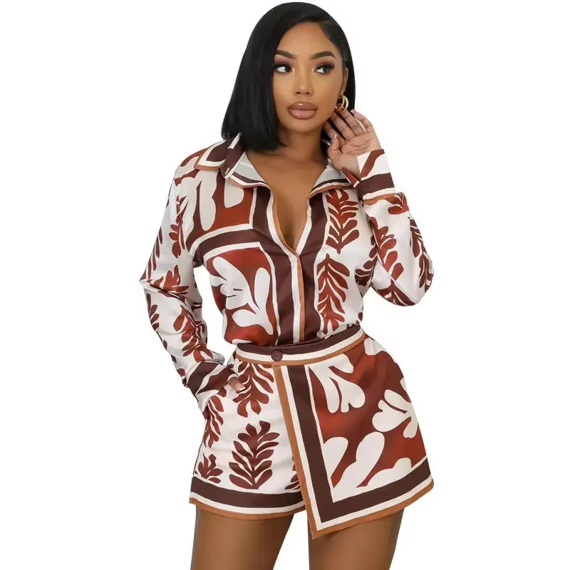 Full Sleeve Print Shirt and Irregular Shorts Suit