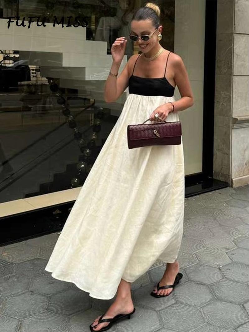 Sleeveless Loose Sling Square Collar Backless Dress