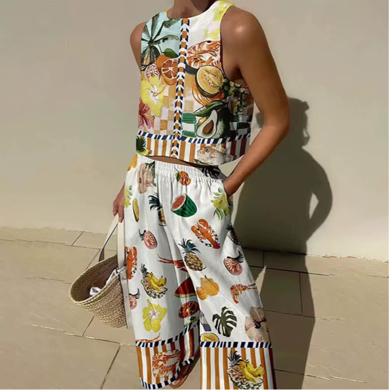 Casual Sleeveless Hawaiian Beach Suit