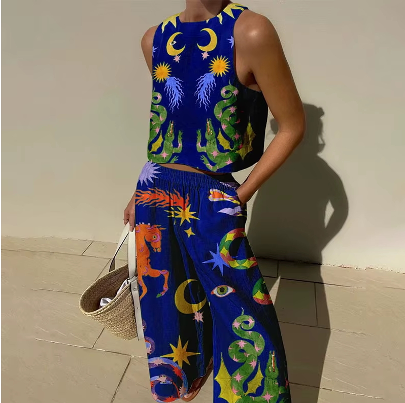 Casual Sleeveless Hawaiian Beach Suit