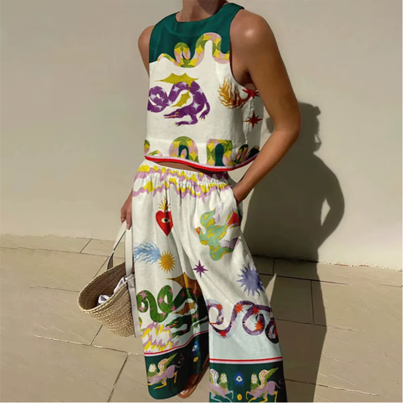 Casual Sleeveless Hawaiian Beach Suit