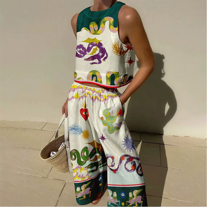 Casual Sleeveless Hawaiian Beach Suit