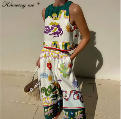 Casual Sleeveless Hawaiian Beach Suit