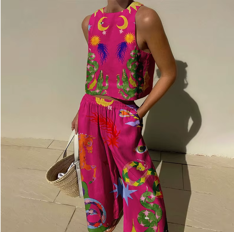 Casual Sleeveless Hawaiian Beach Suit