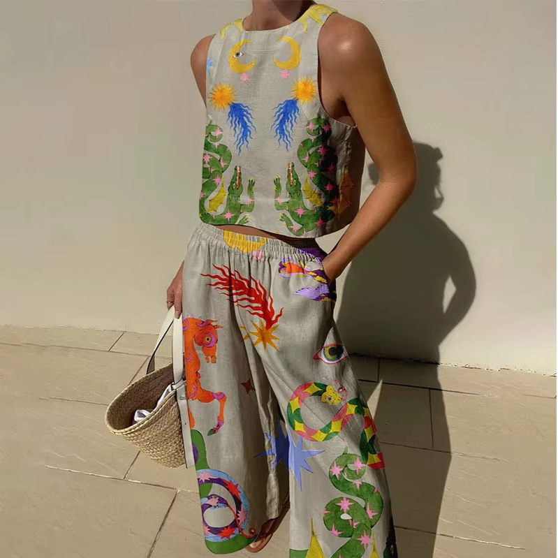 Casual Sleeveless Hawaiian Beach Suit