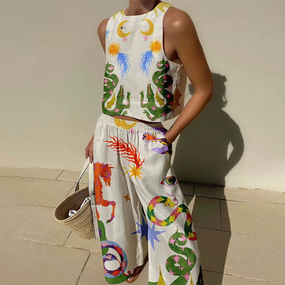 Casual Sleeveless Hawaiian Beach Suit