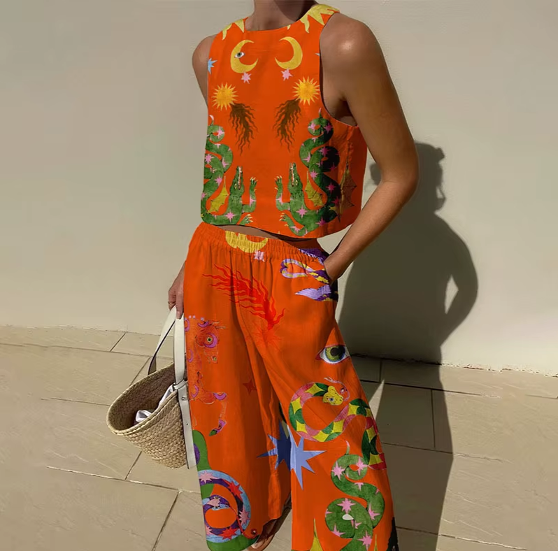 Casual Sleeveless Hawaiian Beach Suit
