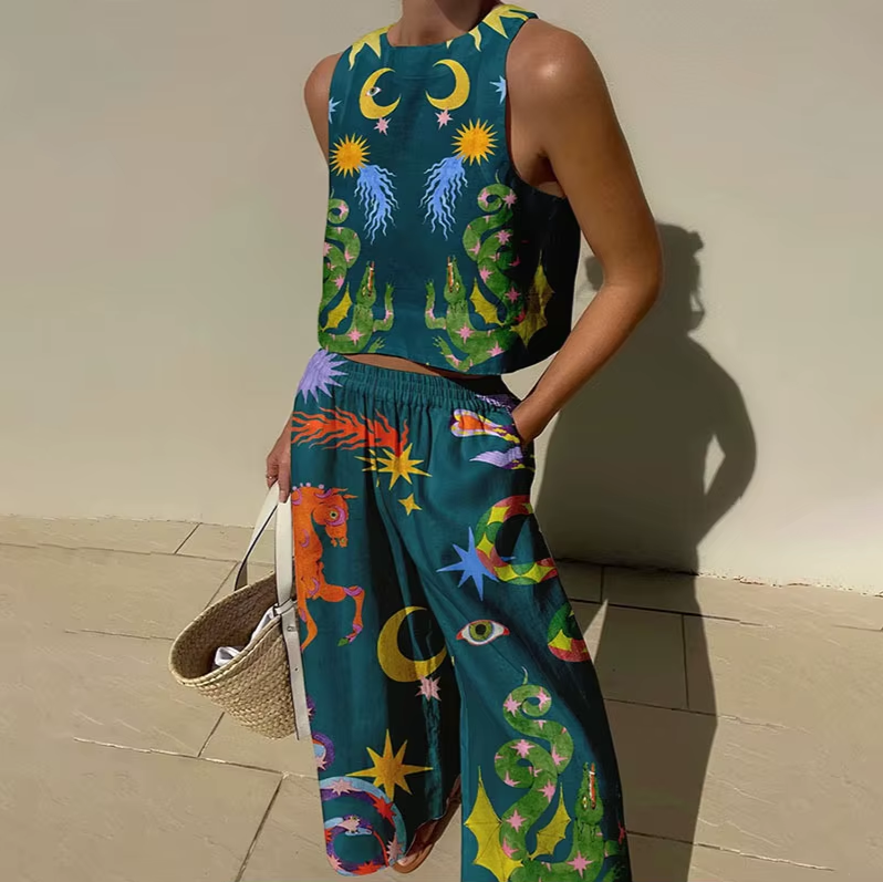 Casual Sleeveless Hawaiian Beach Suit