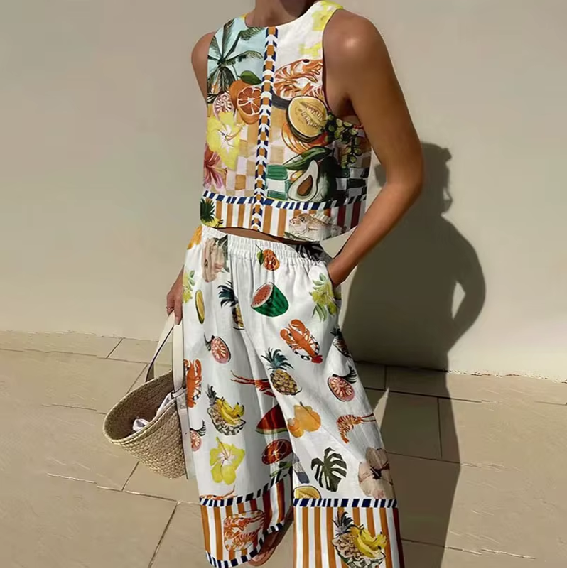 Casual Sleeveless Hawaiian Beach Suit