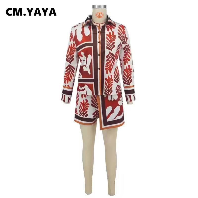 Full Sleeve Print Shirt and Irregular Shorts Suit