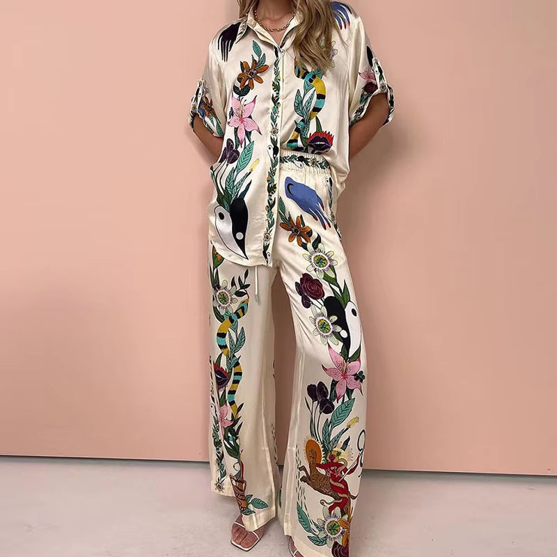 2 Pcs Elegant Floral Print Streetwear Set