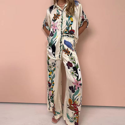 2 Pcs Elegant Floral Print Streetwear Set
