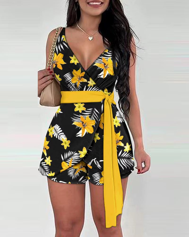 2 Pcs V Neck Sleeveless Lace up Sling Suits