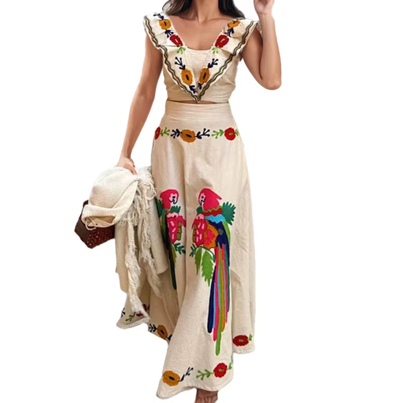 Ins Printed Ruffle Top Skirt Set