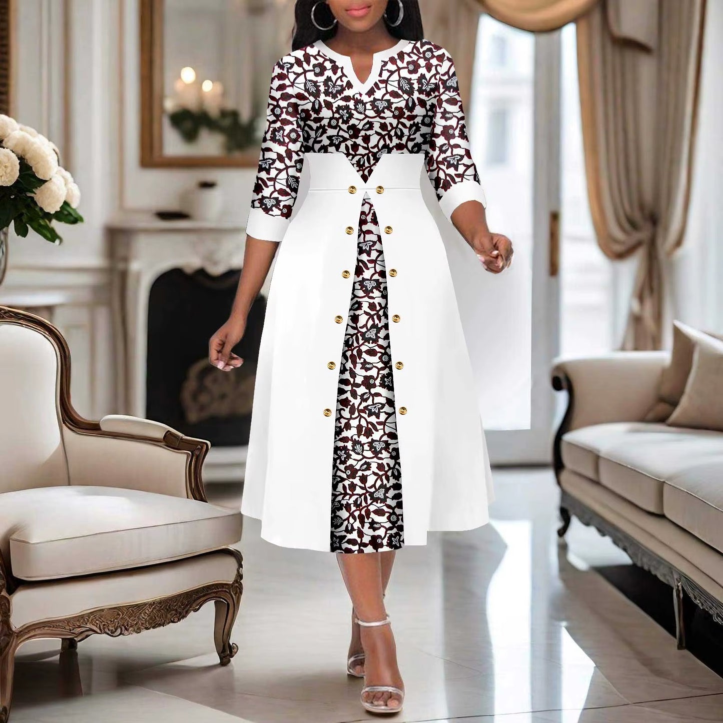Africa Ankara V Neck Printed Women Dress