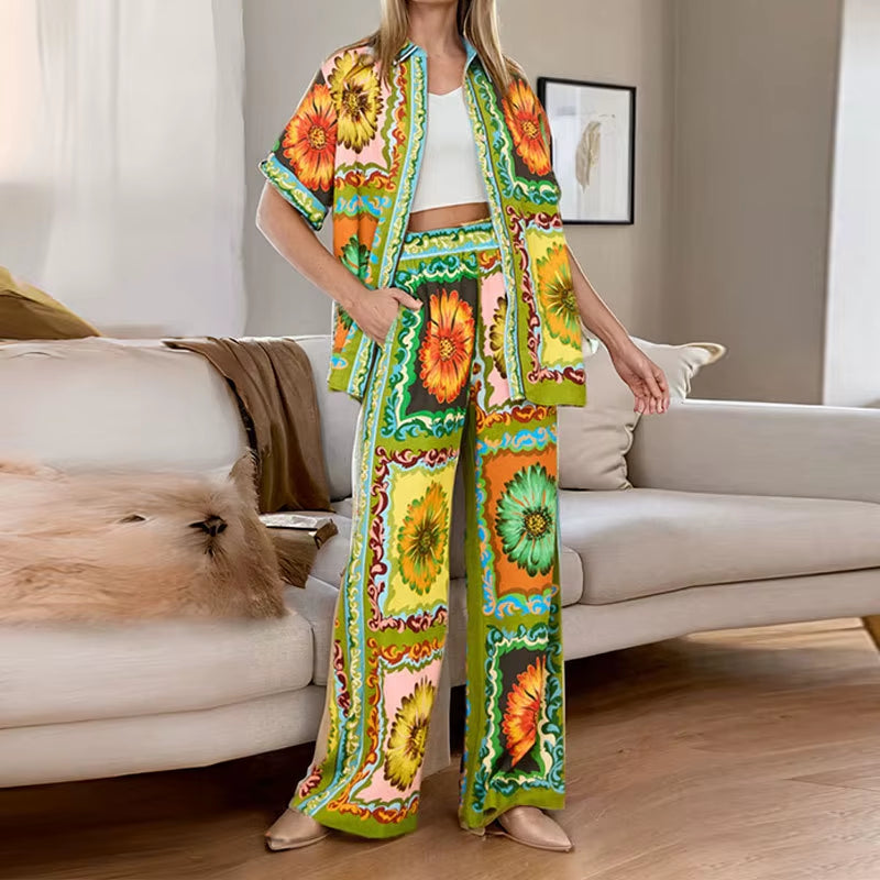 2 Pcs Elegant Floral Print Streetwear Set