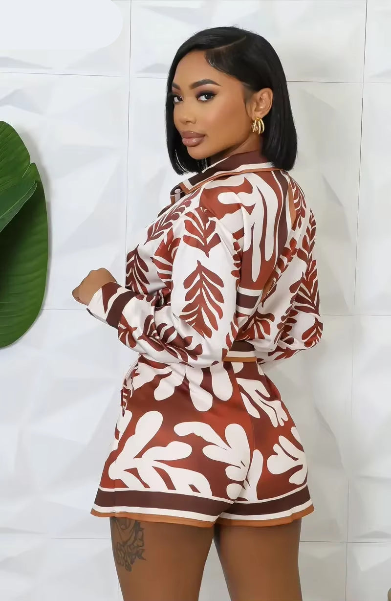 Full Sleeve Print Shirt and Irregular Shorts Suit