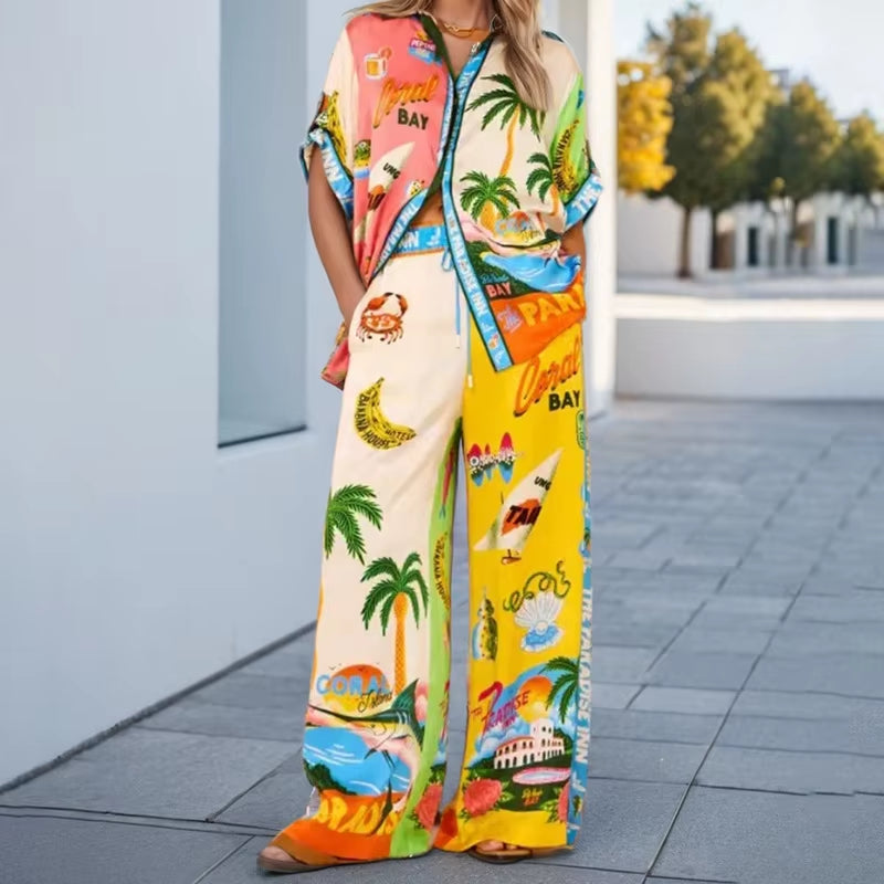 2 Pcs Elegant Floral Print Streetwear Set