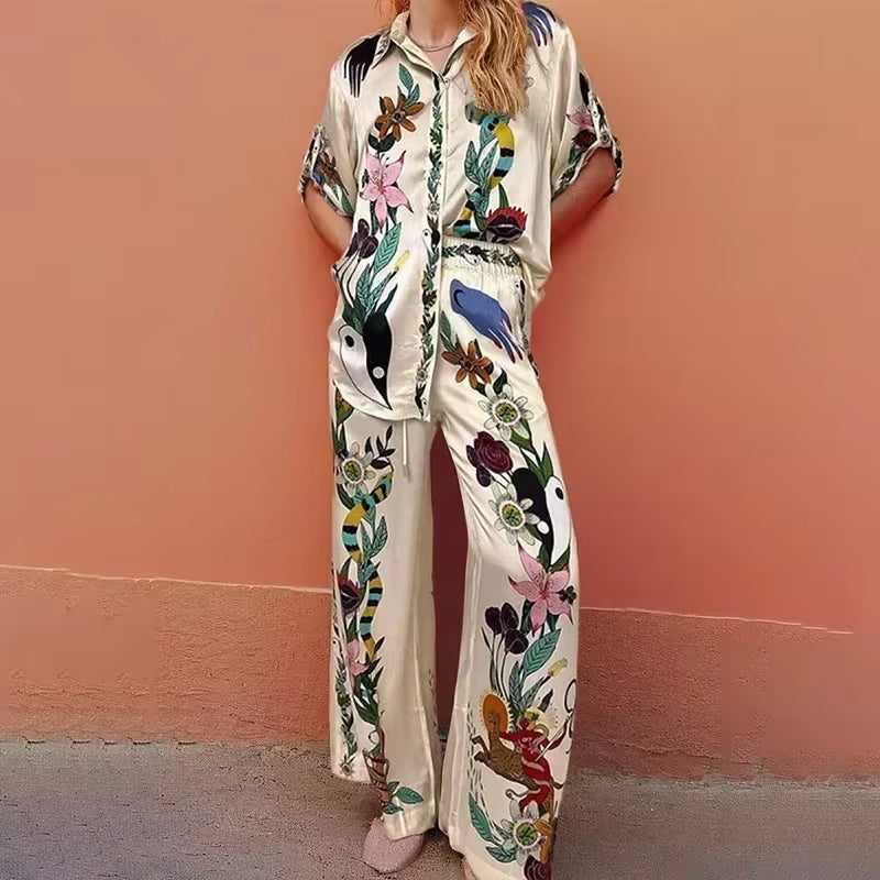 2 Pcs Elegant Floral Print Streetwear Set