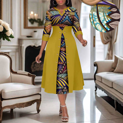 Africa Ankara V Neck Printed Women Dress