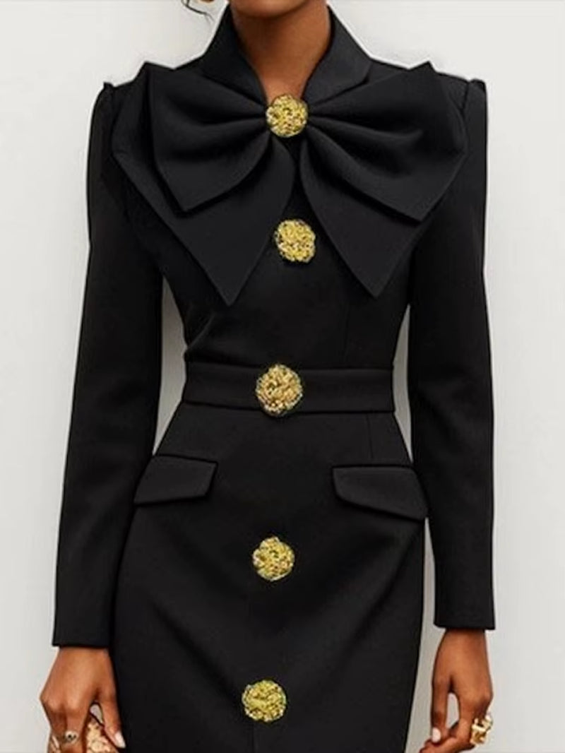 Long Sleeve Formal Bow Tied Evening Dress