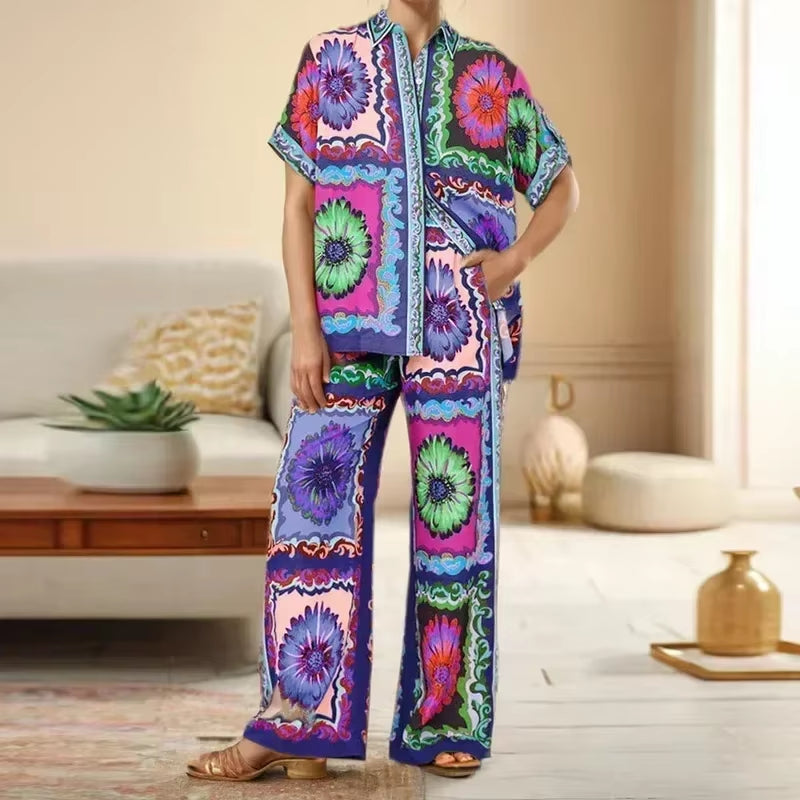 2 Pcs Elegant Floral Print Streetwear Set