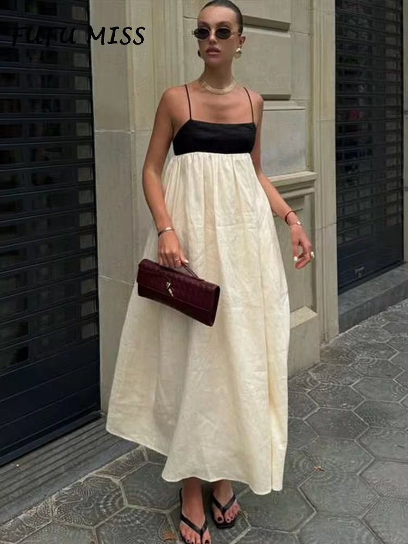 Sleeveless Loose Sling Square Collar Backless Dress