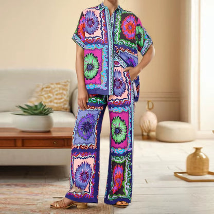 2 Pcs Elegant Floral Print Streetwear Set