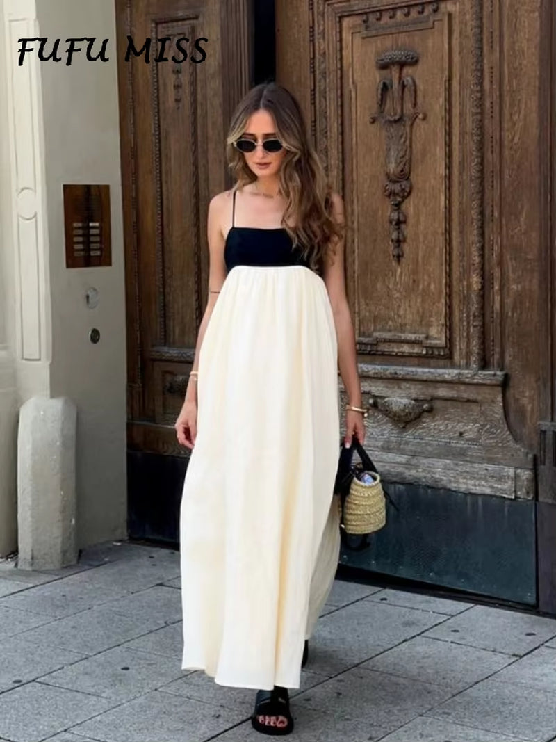 Sleeveless Loose Sling Square Collar Backless Dress