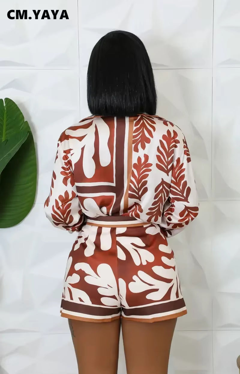 Full Sleeve Print Shirt and Irregular Shorts Suit