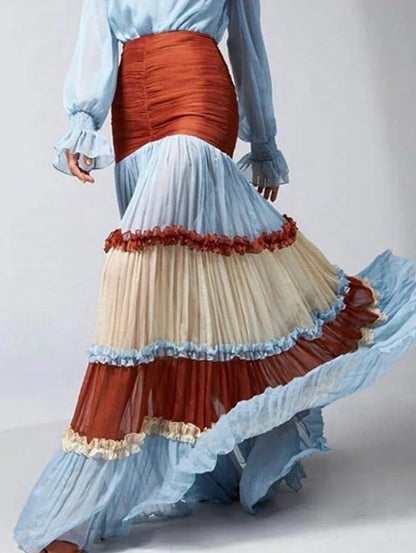 Elegant Ruffle Patchwork Dress for Women
