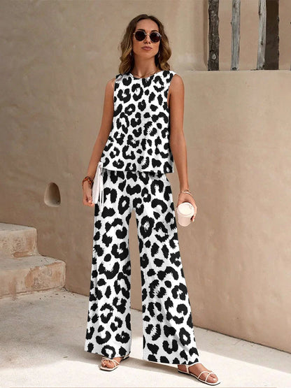 Casual Summer Leopard Print Top and Pant Set