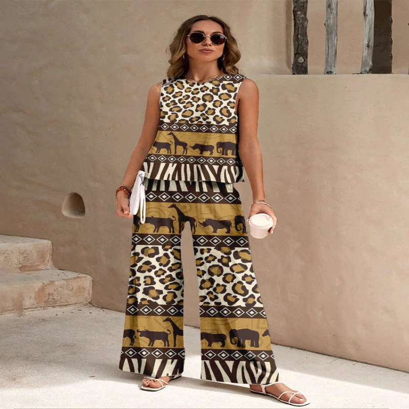 Casual Summer Print Top and Pant Set