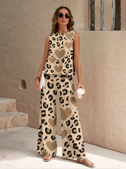 Casual Summer Leopard Print Top and Pant Set