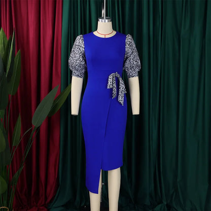 Professional O Neck Half Sleeve Leopard Printed Dress