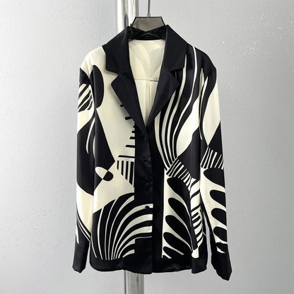 Long Sleeved Chic Lapel Blouse & Straight Pants Set