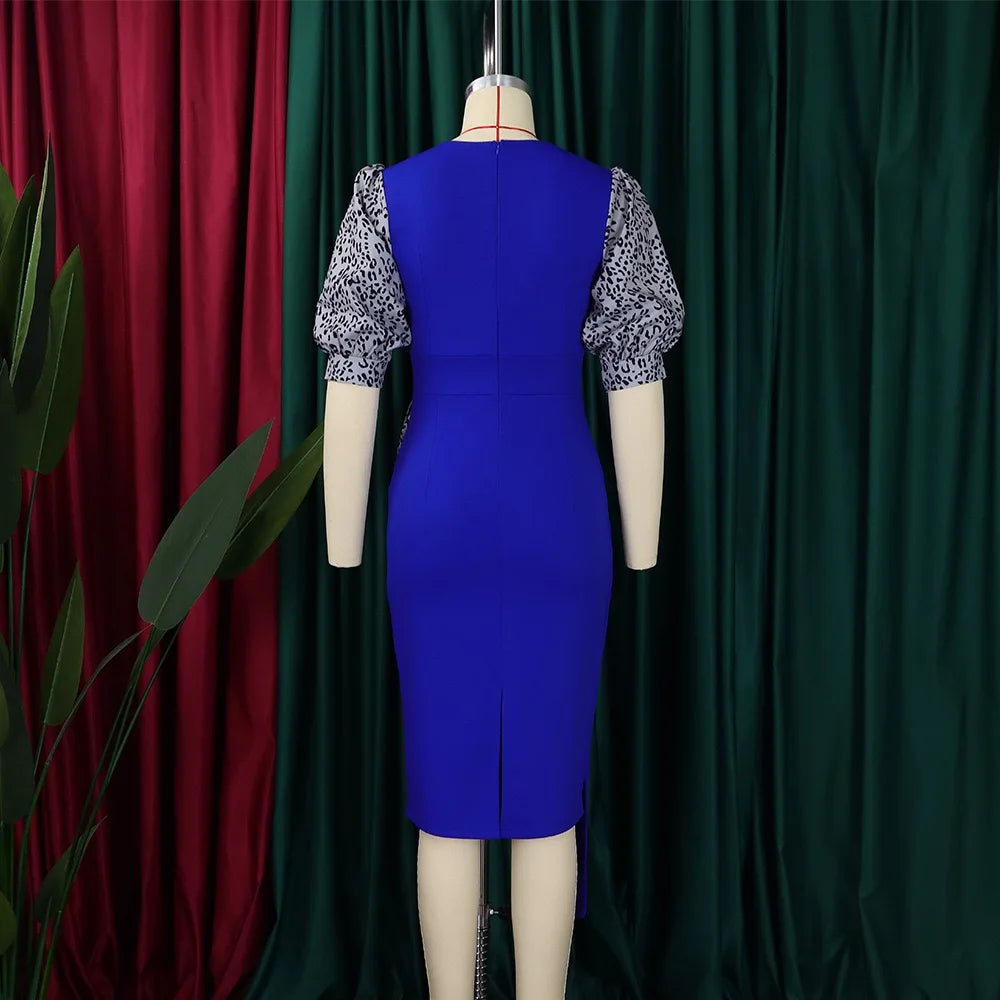 Professional O Neck Half Sleeve Leopard Printed Dress