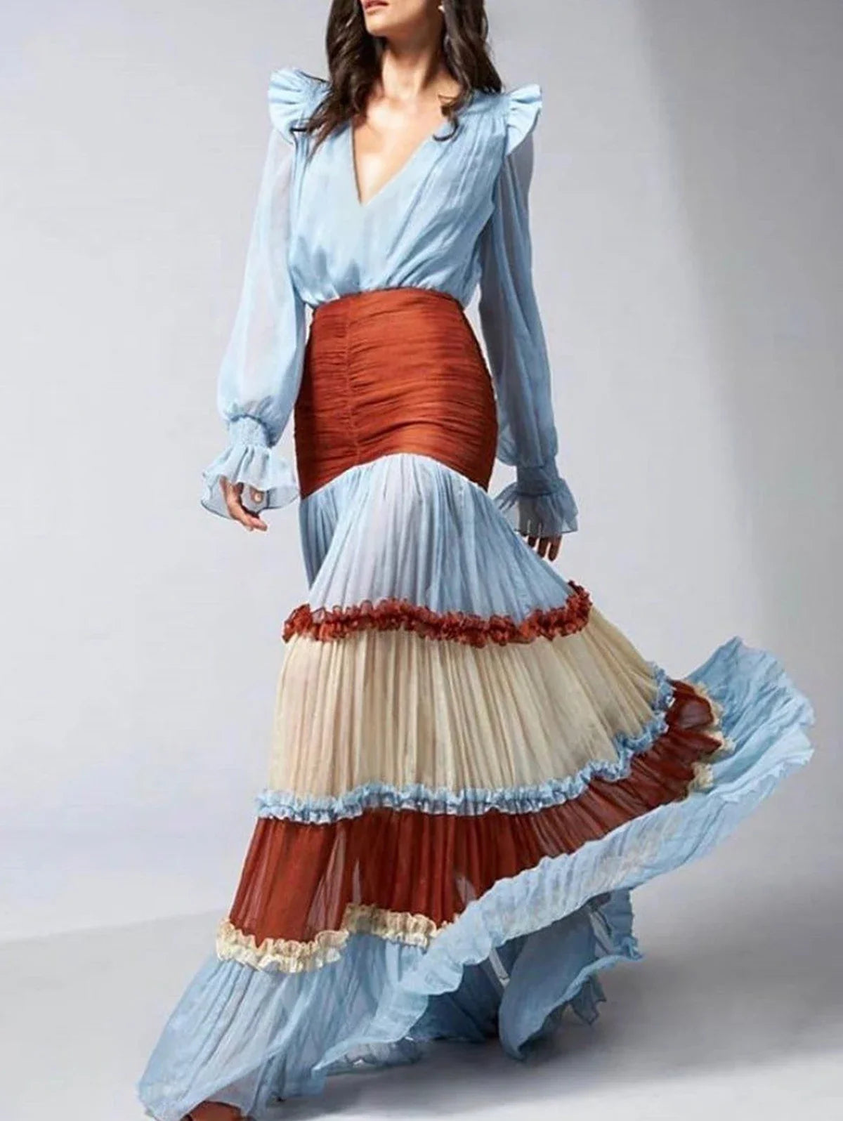 Elegant Ruffle Patchwork Dress for Women