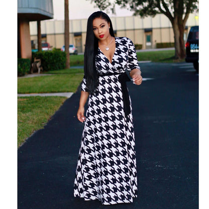Women Sexy Bodycon Beach Bohemian Maxi Splicing Floral Print Dress for Women Casual Summer Sundress V-Neck 3/4 Sleeve
