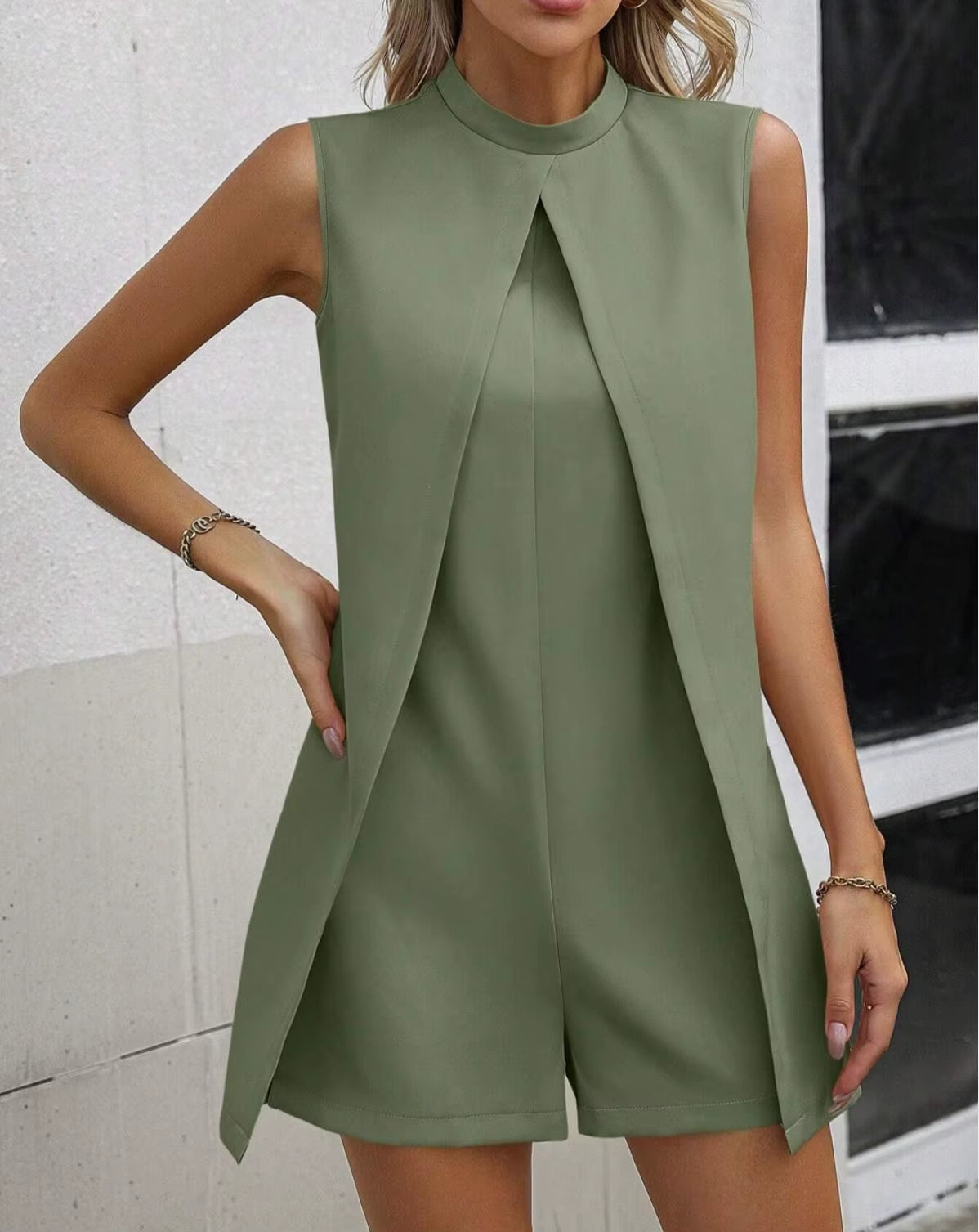Solid Color Split Fork Jumpsuit 