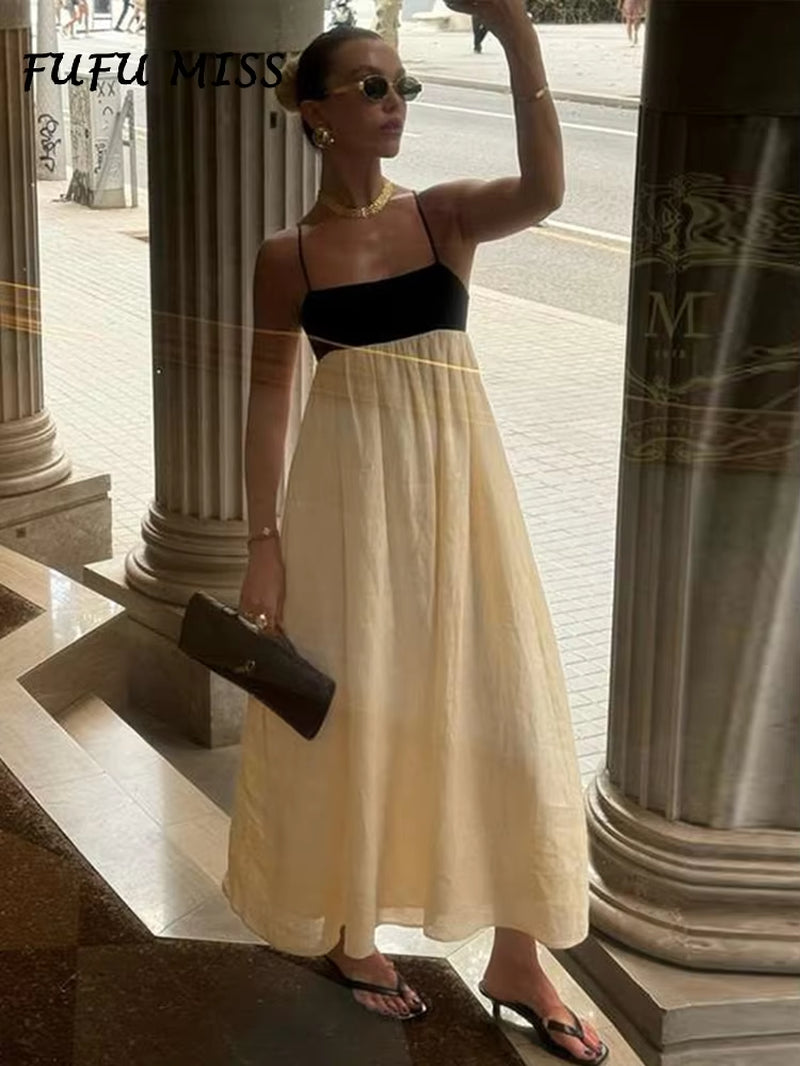 Sleeveless Loose Sling Square Collar Backless Dress