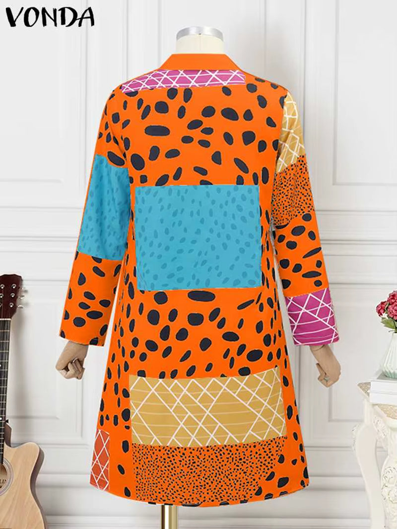 Long Sleeve Leopard Lapel Printed Dress